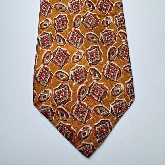 Vintage Fendi Roma Tie Silk Mustard Brown Geometric Medallion Print Handmade - Picture 11 of 12